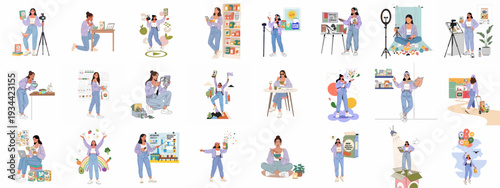 Woman engaging in healthy breakfast cereal promotion, digital content creation, and mindful eating habits, representing a modern healthy lifestyle.