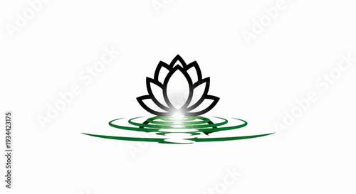 Stylized lotus flower in bloom with reflections on water surface