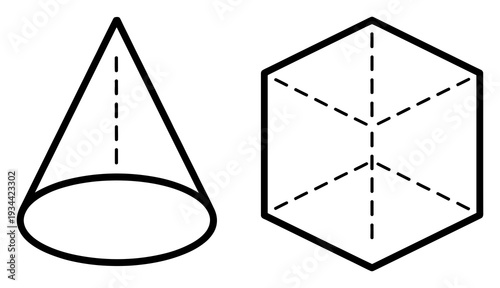 Geometric Shapes 3D Cone and Prism Vector Illustration