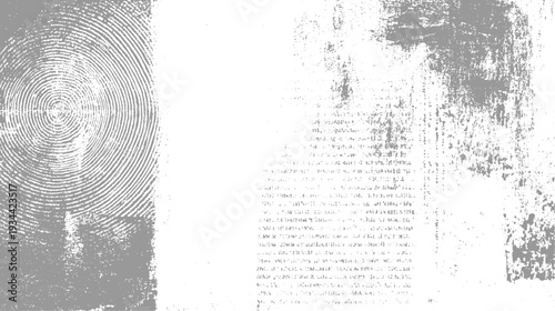 Textured gray fingerprint pattern overlayed with distressed text and abstract grunge white