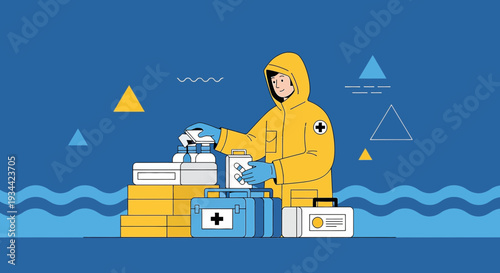 Medical Professional in Hazmat Suit Preparing Emergency Supplies