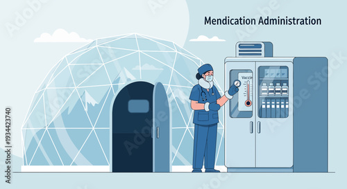 Medical Professional in Igloo Setting Administering Medication from Freezer