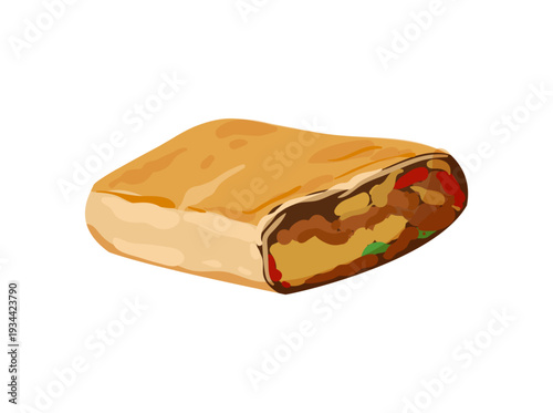 Vector illustration of a shawarma wrap with meat and vegetables.