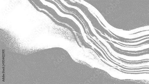 Abstract grey and white grainy texture with flowing wavy lines and speckled areas
