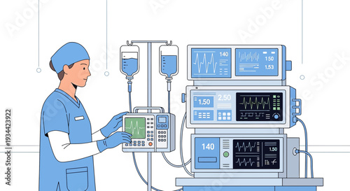 Medical Professional Operating Intensive Care Monitoring Equipment