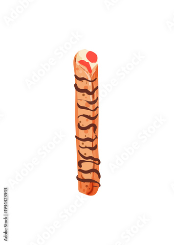 Vector illustration of a churro with chocolate.