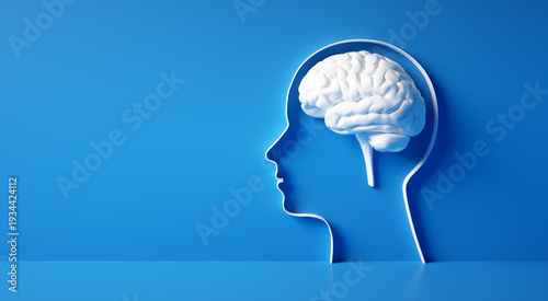 Conceptual artwork showing a 3D silhouette of a head with heap of question marks against blue wall	