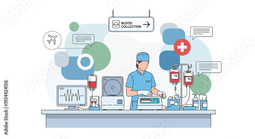 Medical Professional Performing Blood Collection and IV Drip Setup in Clinic