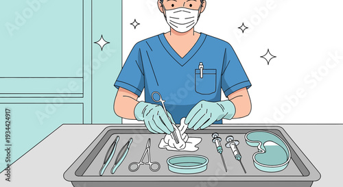 Medical Professional Preparing Surgical Instruments for Procedure