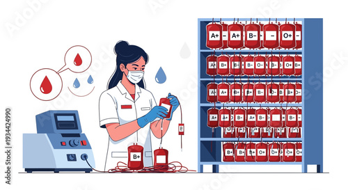 Medical Professional Processing Blood Bags for Donation and Testing