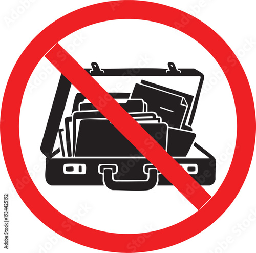 Prohibited briefcase with documents inside viewed from front