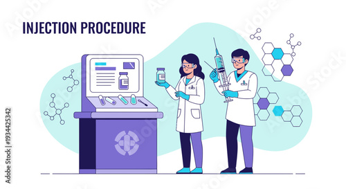 Medical Professionals Performing Injection Procedure with Syringe and Vaccine Vial