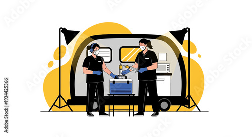 Medical Professionals Performing Procedure with Equipment Illustration