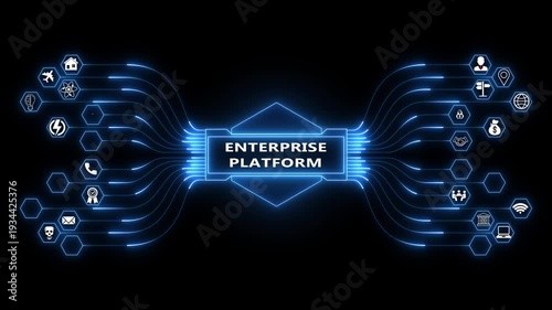 Corporate infrastructure dashboard featuring Enterprise Platform interface with secure system integration monitoring and digital technology management concept 4K animation video