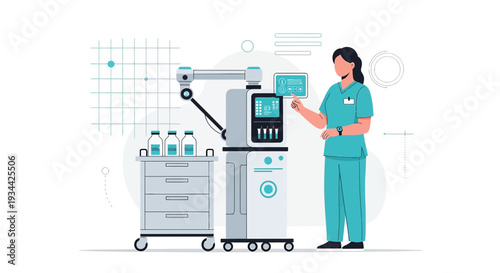 Medical Robot Assistant with Nurse and IV Drip Setup in Laboratory