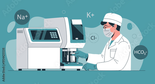 Medical Scientist Analyzing Blood Test Results with Laboratory Equipment