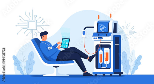 Medical Technology: Patient Undergoing Dialysis Treatment with Advanced Machine