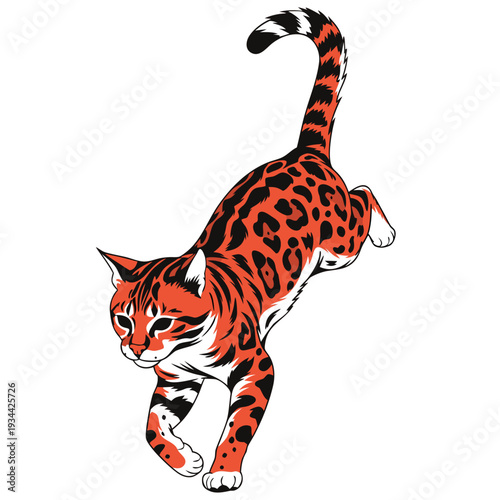 bengal cat wild tattoo style vector icon isolated on white background