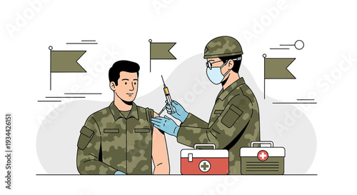 Military Vaccination: Soldier Receives Injection from Medic in Camouflage Uniform
