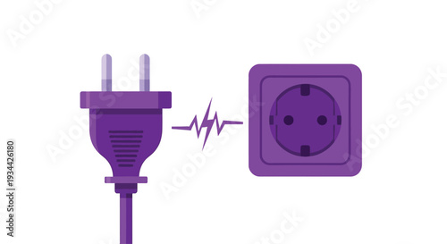 Purple electrical plug connecting to socket with energy pulse