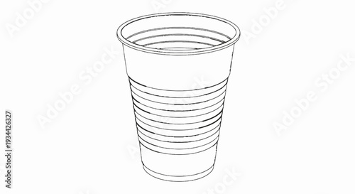 White lined plastic cup sketch, isolated on white background