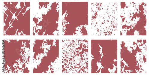 Set of distressed grunge texture overlays for vintage design, rough weathered grain vector effects