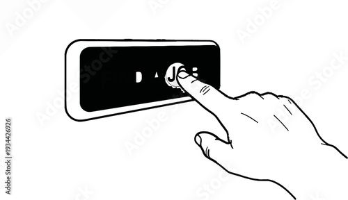 Finger presses button on black device with white rounded edges
