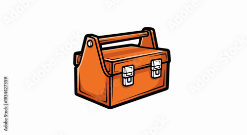 Orange toolbox with silver clasps and black outline