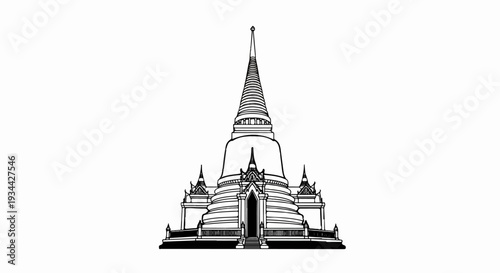 Ornate stupa with tiered base and pointed spire