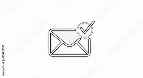 Outline of an envelope with a checkmark inside a circle, on white