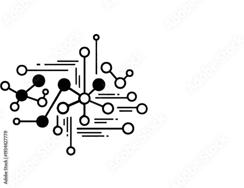 Abstract network of connected circles and lines, some filled black
