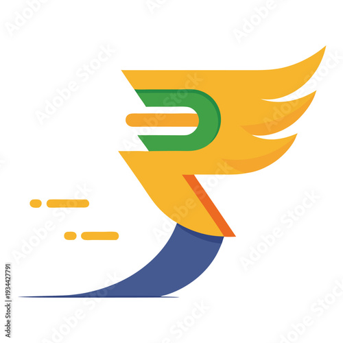 Flying Rupee Symbol Cartoon Doodle Art
