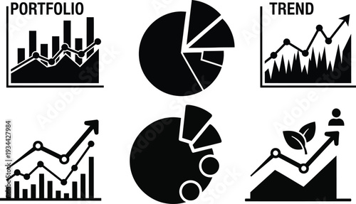Collection of Financial and Business Growth Icons, Representing Portfolio, Trends, and Investments