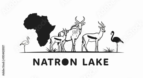 African animals and continent outline with text "Natron Lake" below