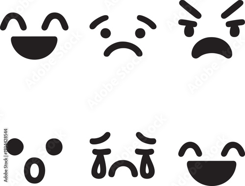 かわいい日本風絵文字フェイス 手描き筆描きベクターデザインセット