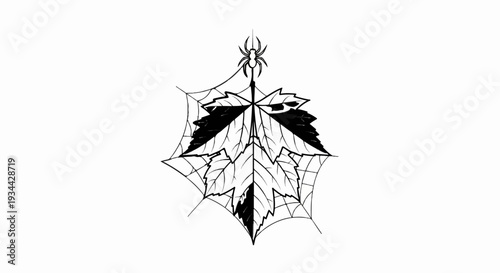 Stylized leaf with spider web and spider