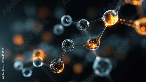 Glowing molecular structure with abstract particles