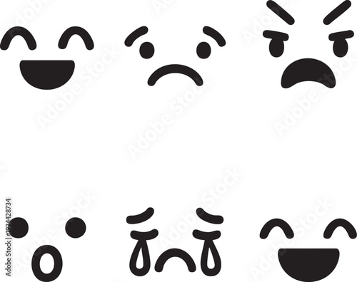 かわいい日本風絵文字フェイス 手描き筆描きベクターデザインセット