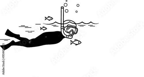 A person in a full-body suit with fins and mask swims underwater with fish