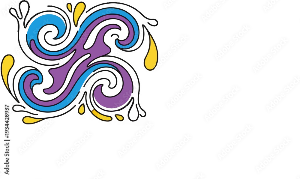 Fototapeta premium Swirling abstract design with purple, blue, and yellow shapes