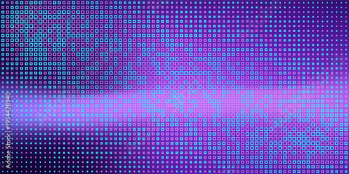 Purple abstract pixel texture bg video screen. Tv pattern background with square noise effect. Futuristic broadcast neon gradient banner for television. Modern vhs led static display element