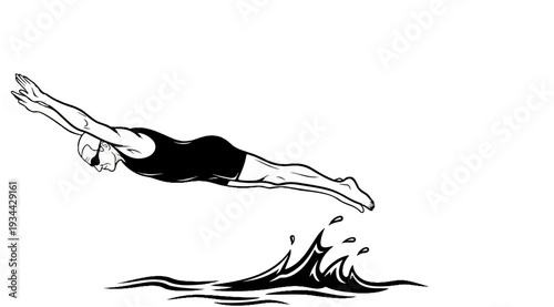 Swimmer dives into water, arms outstretched, creating splash