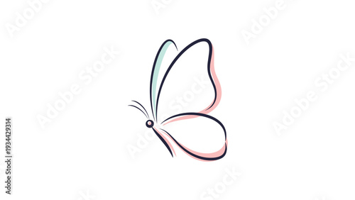 Elegant and minimalist butterfly outline illustration with soft pastel colors on a white background for clean and modern design projects.