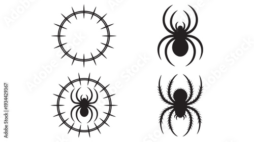 Four distinct black icons feature two spiders and two spiky circular frames.