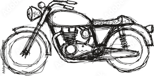 Vintage motorcycle sketch with classic design, retro bike illustration, black and white drawing