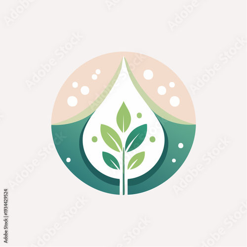 Abstract logo representing plant growth and water drop for organic products or eco-friendly brands
