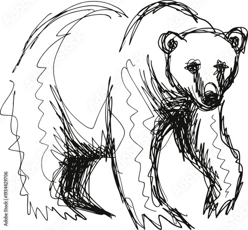 sketch of a bear hand drawn doodle wild animal illustration black ink drawing of a standing bear figure