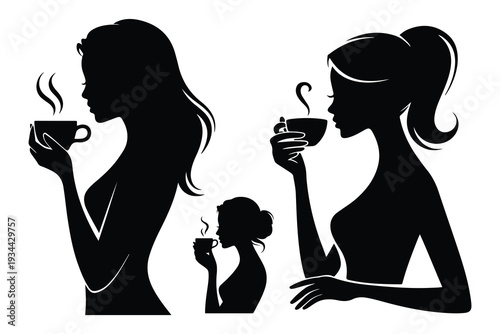 Silhouettes of women drinking coffee cups 1