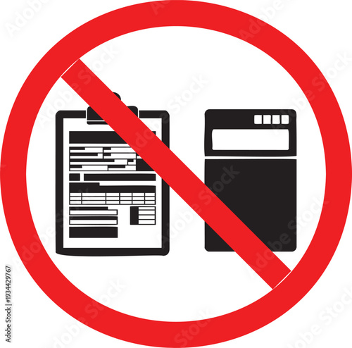 Prohibited documents and devices sign icon in red circle on white background