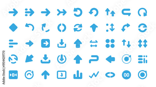 A diverse set of modern blue arrow icons for digital interfaces, navigation, and web design elements.